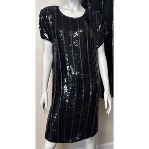 Vtg Silk Evening Gown Dress Sequin Beaded Cocktail Gatsby Formal 80s 90s Cosplay